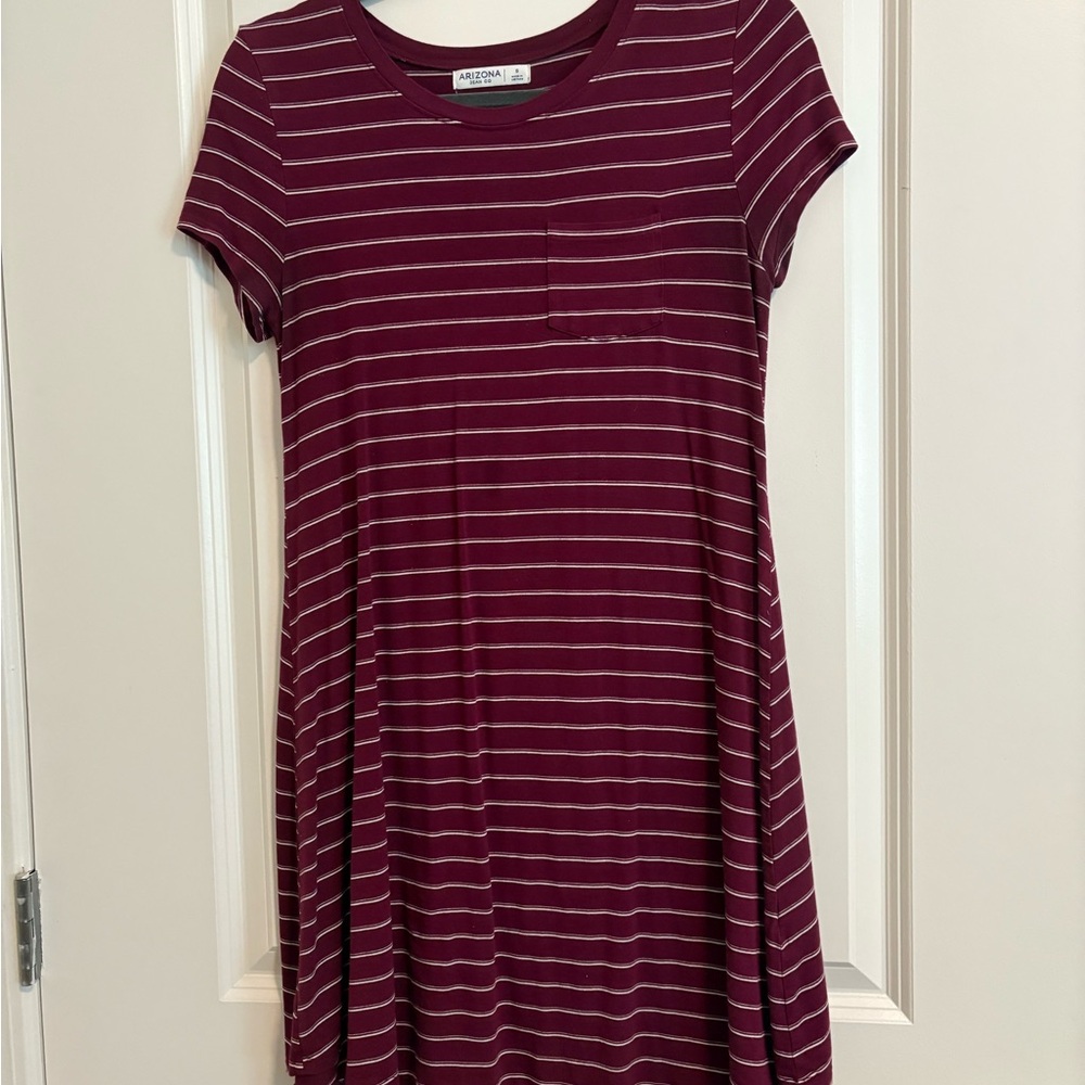 Arizona Juniors Maroon Striped T-Shirt Dress